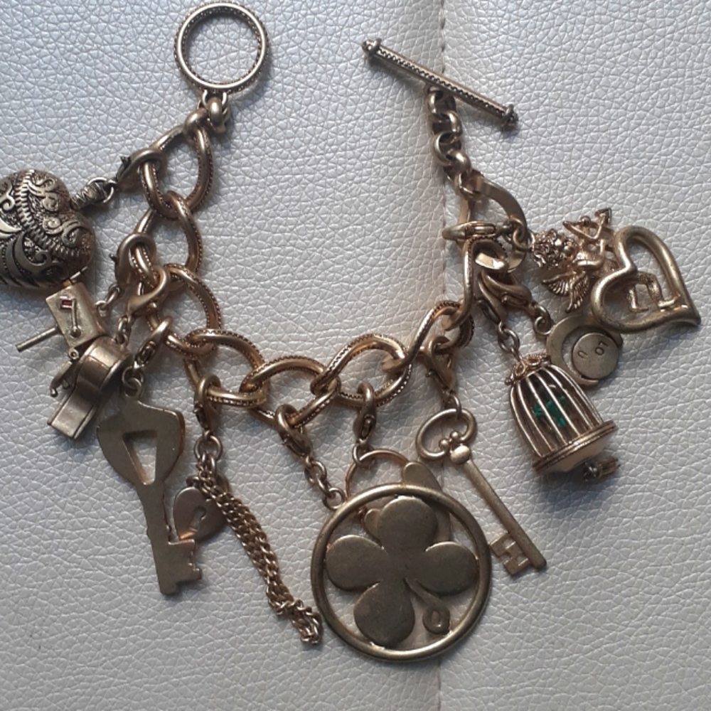 Monet 75th antique gold anniversary statement talisman charm bracelet